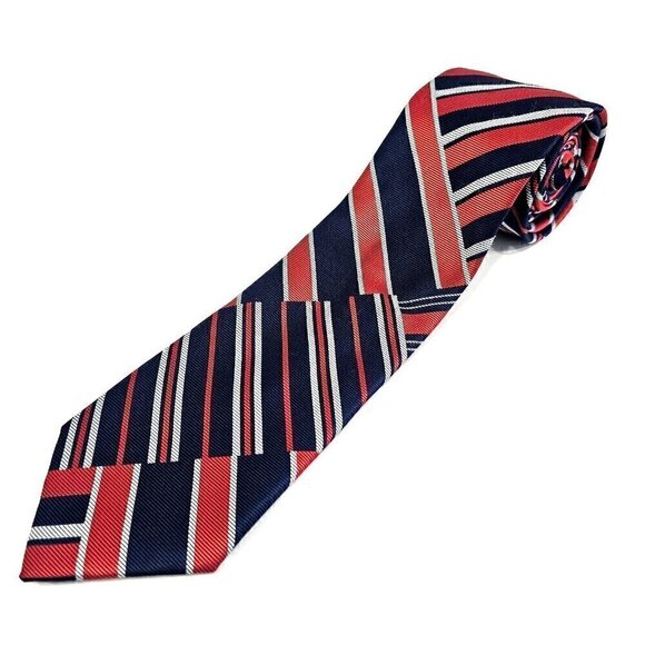 Tommy Hilfiger Striped Red Blue White 100% Polyester Men's Neck  Tie L58"xW3.25" - Picture 1 of 13